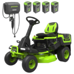 Greenworks 30in 60V 16HP Equivalent Riding Lawn Mower 1.25 Acre Tow Capacity 200 lbs with (4) 8.0Ah Batteries & Turbo Charger