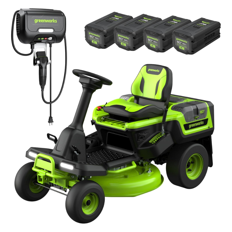 1 Greenworks 30in 80V Riding Lawn Tractor Cordless Design with (4) 6.0Ah Batteries & 600W Charger - Image 1