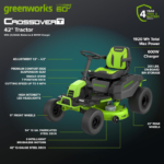 Greenworks 42in 60V CrossoverT Cordless Riding Lawn Tractor with (4) 8.0Ah Batteries & 600W Plug-In Charger - Image 2