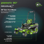 Greenworks 54in 80V Zero-Turn Riding Lawn Mower MaximusZ Fast Charging with (2) 16.0Ah + (4) 6.0Ah Batteries & 1.5kW Charger - Image 2