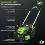 Greenworks 25in 60V Lithium-Ion Self-Propelled Lawn Mower Dual Battery System with (2) 4.0Ah Batteries & Fast Charger - Image 2