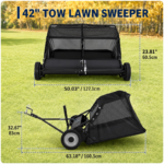 Garvee 42in Tow-Behind Lawn Sweeper 21 cu ft Large Hopper Adjustable Sweeping Height - Image 3