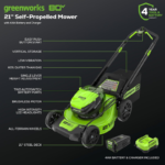 Greenworks Pro 21in 80V 80V Lithium-Ion Push Lawn Mower GEN 2 Auto Switch with 4.0Ah Battery & Charger - Image 3