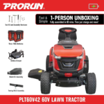 PRORUN 42in 60V 16HP Equivalent Riding Lawn Tractor PLT60V42 Extended Runtime - Image 6