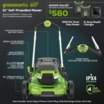 Greenworks 21in 60V Lithium-Ion Self-Propelled Lawn Mower Dual-Blade System with (2) 5.0Ah Batteries & Rapid Charger - Image 2