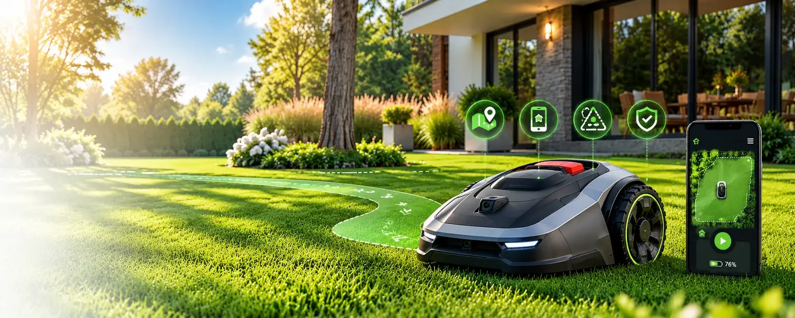 Robot lawn mower with smartphone app control
